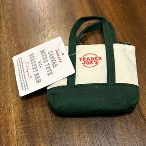 Trader Joe's Green and White Canvas Micro Tote